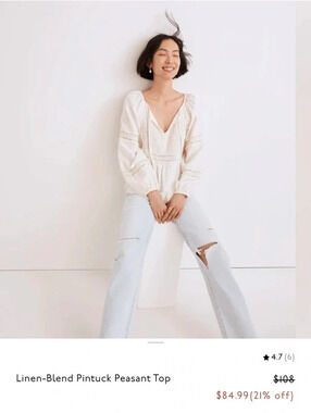 Madewell Linen-Blend Pintuck Peasant Top NWT size 1X